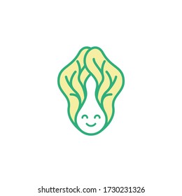 Vector illustration on the theme of the logo for cabbage, consisting of ripe head of cabbage with green leaves. cabbage icon in flat style