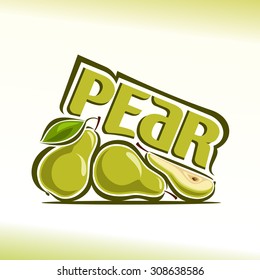Vector illustration on the theme of the logo for half pear still life composition, consisting of ripe cut pears with green leaf and sliced fruit