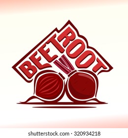 Vector illustration on the theme of the logo for beetroot, consisting of ripe beetroot  and a slice of fresh juicy vegetable