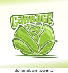 Vector illustration on the theme of the logo for cabbage, consisting of ripe head of cabbage with green leaves  