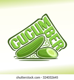 Vector illustration on the theme of the logo for cucumber still life composition, consisting of ripe green cut half cucumber and fresh juicy slice of vegetable 