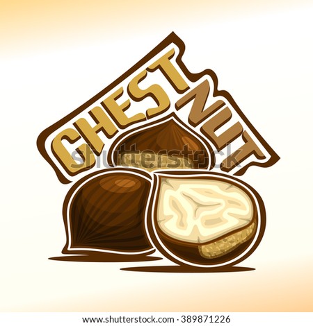 Vector illustration on the theme of the logo for cut chestnut nuts still life composition, consisting of peeled half chestnut nutlets and two nuts without shell