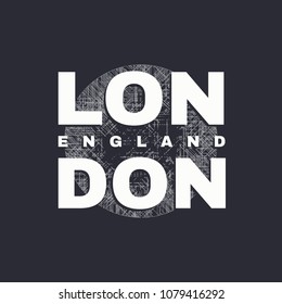 Vector illustration on the theme of London, England. Typography, t-shirt graphics, poster, print, banner, flyer, postcard