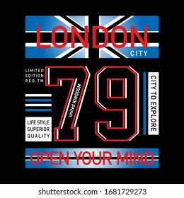 Vector illustration on the theme of London british Typography, t-shirt graphics, poster, banner, flyer, postcard