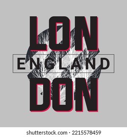 Vector illustration on the theme of LONDON, ENGLAND. Vintage design. Stump typography, t-shirt graphics, print, poster, banner, flyer, postcard
