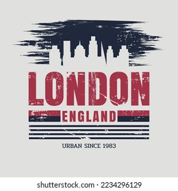 Vector illustration on the theme of London, England. Vintage design.  Grunge background. Typography, t-shirt graphics, print, poster, banner, flyer, postcard