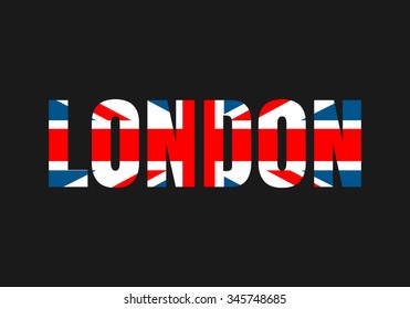 Vector illustration on the theme of London.  British flag.  Typography, t-shirt graphics, poster, banner, flyer, postcard