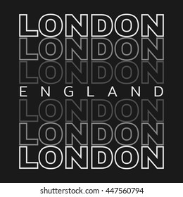Vector illustration on the theme of London, England. Typography, t-shirt graphics, poster, banner, print, postcard