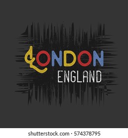 Vector illustration on the theme of London, England. Grunge background.  Vintage design. Typography, t-shirt graphics, poster, print, banner, flyer, postcard