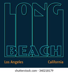 Vector illustration on the theme of Long beach, Los Angeles, California. Typography, t-shirt graphics, poster, banner, flyer, postcard