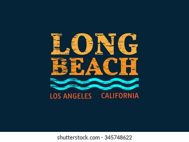 Vector illustration on the theme of Long beach, California. Retro design, Vintage style. Typography, t-shirt graphics, poster, banner, flyer, postcard