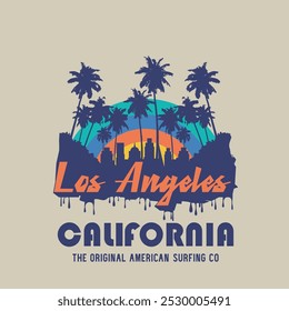 Ilustração vetorial sobre o tema de Los Angeles, Califórnia. Tipografia esportiva, gráficos t-shirt, impressão, cartaz, banner, folheto, cartão postal