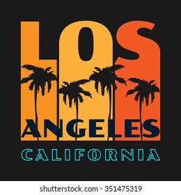 Vector illustration on the theme of Los Angeles, California. Typography, t-shirt graphics, poster, banner, flyer, postcard