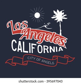 Vector illustration on the theme of Los Angeles, California. Typography, t-shirt graphics, poster, banner, flyer, postcard