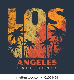 Vector illustration on the theme of Los Angeles, California. Grunge design. Typography, t-shirt graphics, poster, print, banner, flyer, postcard

