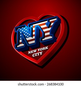 Vector illustration on the theme of Love New York, large letters.