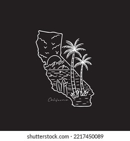 Vector illustration on the theme map of California. Vintage design. Sport typography, t-shirt graphics, print, poster, banner, flyer, postcard