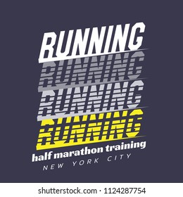 Vector illustration on a theme of marathon and running in New York City.  Sport typography, t-shirt graphics, poster, print, run, banner, flyer, postcard