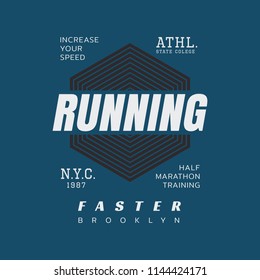 Vector illustration on a theme of marathon and running in New York City, Brooklyn.  Sport typography, t-shirt graphics, poster, print, run, banner, flyer, postcard