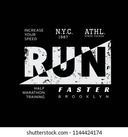 Vector illustration on a theme of marathon and running in New York City, Brooklyn.  Sport typography, t-shirt graphics, poster, print, run, banner, flyer, postcard