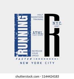 Vector illustration on a theme of marathon and running in New York City.  Sport typography, t-shirt graphics, poster, print, run, banner, flyer, postcard