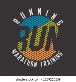 Vector illustration on a theme of marathon and running.  Sport typography, t-shirt graphics, poster, print, run, banner, flyer, postcard