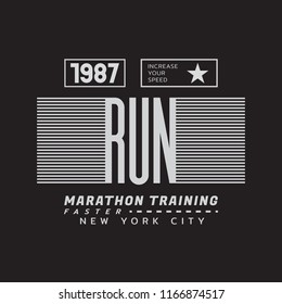 Vector illustration on a theme of marathon and running in New York City.  Sport typography, t-shirt graphics, poster, print, run, banner, flyer, postcard