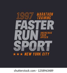 Vector illustration on a theme of marathon and running in New York City.  Sport typography, t-shirt graphics, poster, print, run, banner, flyer, postcard
