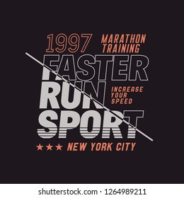 Vector illustration on a theme of marathon and running in New York City.  Number sport typography, t-shirt graphics, poster, print, run, banner, flyer, postcard