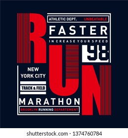 Vector illustration on a theme of marathon and running in New York City, Brooklyn. Sport typography, t-shirt graphics, poster, print, run, banner, flyer, postcard - Vector