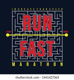 Vector illustration on a theme of marathon and running in New York City, Brooklyn. Sport typography, t-shirt graphics, poster, print, run, banner, flyer, postcard - Vector
