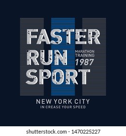 Vector illustration on a theme of marathon and running in New York City. Sport typography, t-shirt graphics, poster, print, run, banner, flyer, postcard - Vector