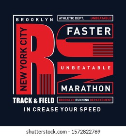 Vector illustration on a theme of marathon and running in New York City, Brooklyn. Sport typography,t-shirt graphics, poster, print, run, banner, flyer, postcard - Vector