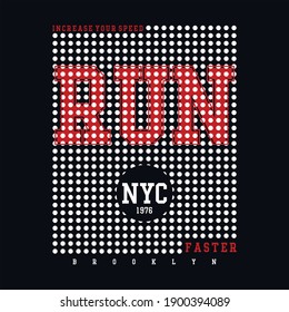 Vector illustration on a theme of marathon and running in New York City, Brooklyn. Sport typography, t-shirt graphics, poster, print, run, banner, flyer, postcard
