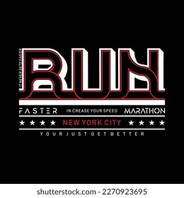 Vector illustration on a theme of marathon and running in New York City, Brooklyn. Sport typography, t-shirt graphics vector illustration