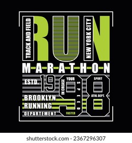 Vector illustration on a theme of marathon and running in New York City, Brooklyn. Sport typography, t-shirt graphics, poster, print, run, banner, flyer, postcard - Vector