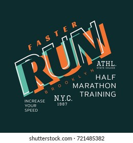 Vector illustration on a theme of marathon and running in New York City, Brooklyn.  Sport typography, t-shirt graphics, poster, print, run, banner, flyer, postcard