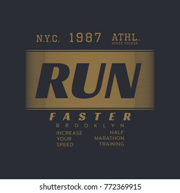 Vector illustration on a theme of marathon and running in New York City, Brooklyn.  Sport typography, t-shirt graphics, poster, print, run, banner, flyer, postcard