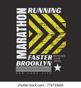 Vector illustration on a theme of marathon and running in New York City, Brooklyn.  Grunge background.  Sport typography, t-shirt graphics, poster, print, run, banner, flyer, postcard