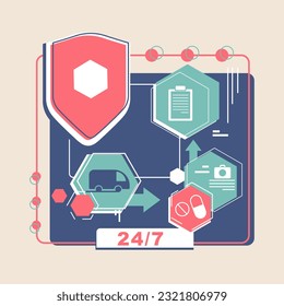 vector illustration on the theme of medicine and calling a doctor and ambulance through the application