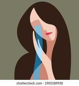 vector illustration on the theme of mental health. very sad crying girl needs psychological support. loss of energy, lack of self-confidence, depression- this is normal. you just need help and support