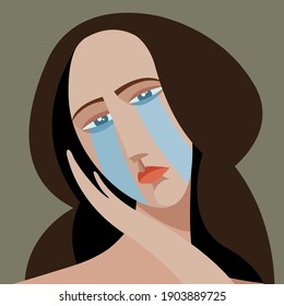 ilustración vectorial sobre el tema de la salud mental. una chica muy triste que llora necesita apoyo psicológico. pérdida de energía, falta de confianza en sí mismo, depresión... es normal. sólo necesita ayuda y apoyo
