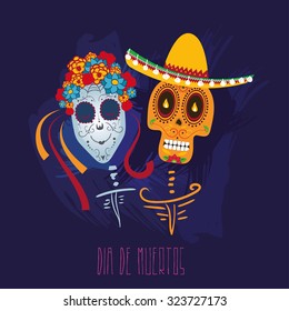 Vector illustration on the theme of the Mexican holiday Day of the Dead (Dia de Muertos) 