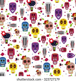 Vector illustration on the theme of the Mexican holiday Day of the Dead (Dia de Muertos) , Creative seamless pattern