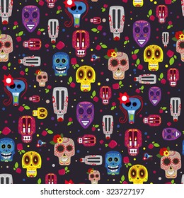 Vector illustration on the theme of the Mexican holiday Day of the Dead (Dia de Muertos) , Creative seamless pattern