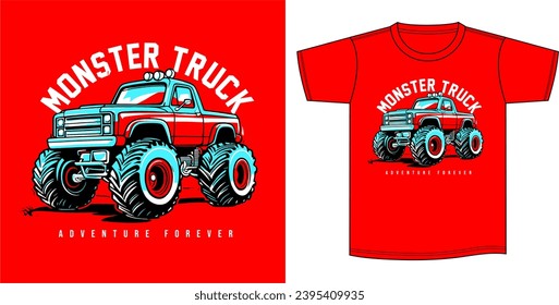 Vektorgrafik zum Thema Monster LKW. Design für Surfwear T-Shirt . Silkscreen.