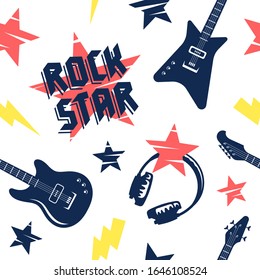 Vector illustration on the theme of music. Rock music seamless pattern