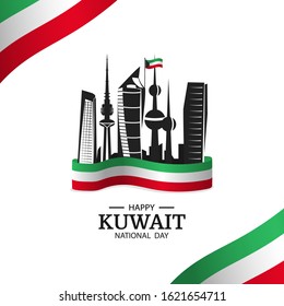 Vector Illustration on the theme National Day Kuwait. National landmarks Kuwait. National flag.
