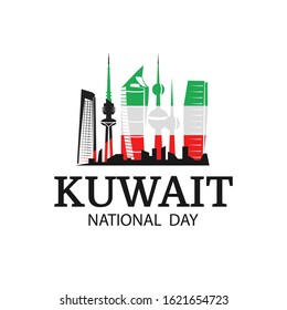 Vector Illustration on the theme National Day Kuwait. National landmarks Kuwait in flag colors. 
