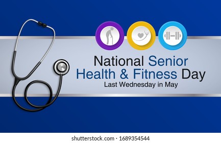 Vector illustration on the theme of National Senior Health and fitness day observed each year on last Wednesday in May.